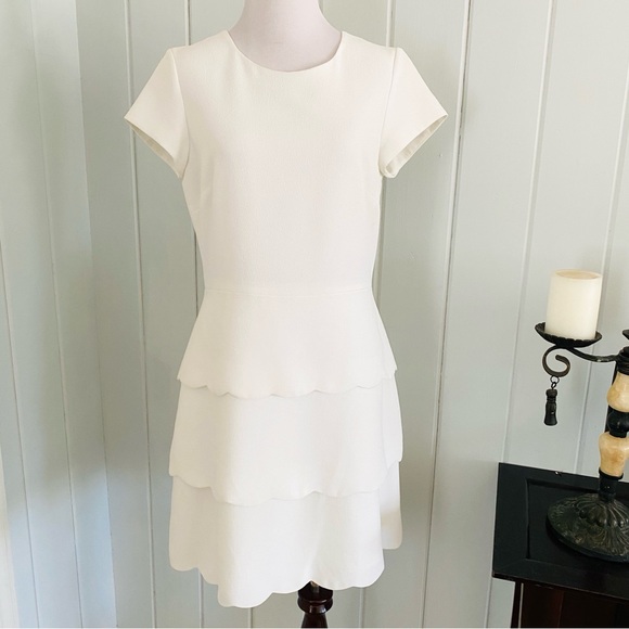 Club Monaco Colby White Dress Tiered White Scallop Mini Size 6 Wedding Shower - Picture 11 of 15